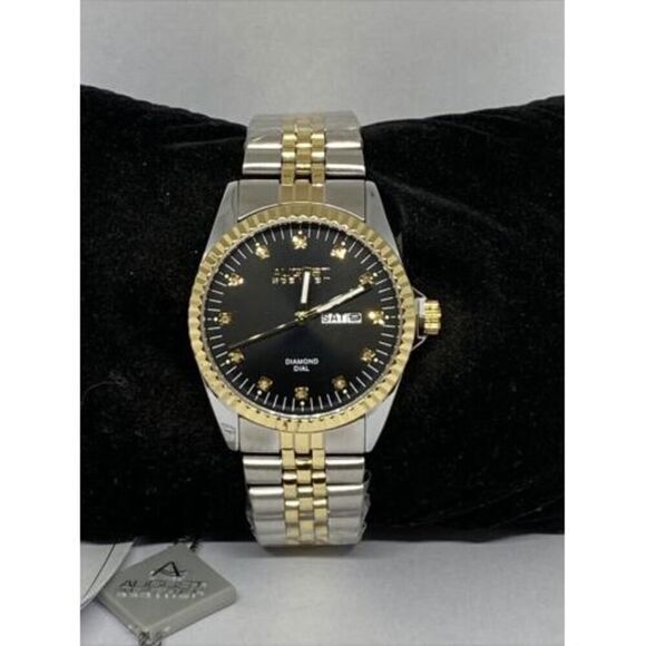 August Steiner AS8201 Men Two-Tone Stainless Steel Analog Black Dial Watch BL681 - Picture 3 of 12